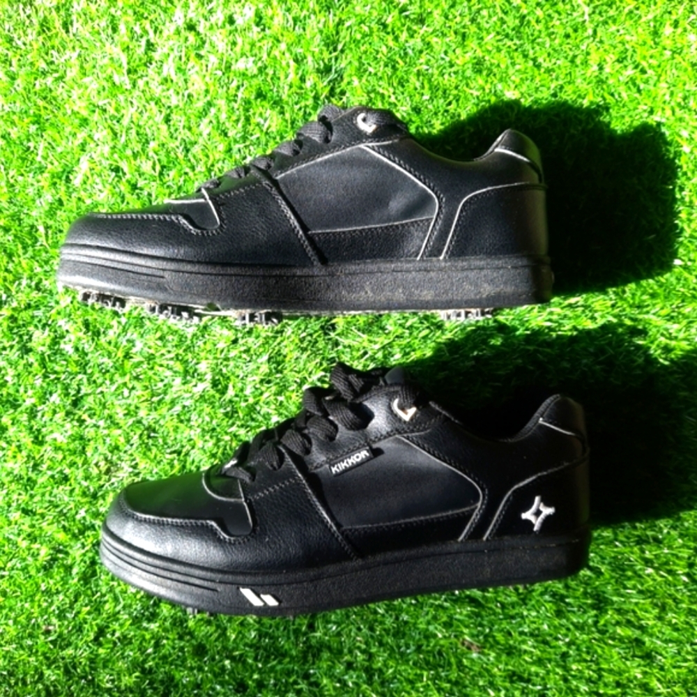 Golf Shoes Kikkor Black Eclipse Men's Rotating Button Fixed Spikes Size 10